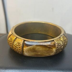 Vintage Bone & Brass Bangle Bracelet — Boho Tribal Statement Piece